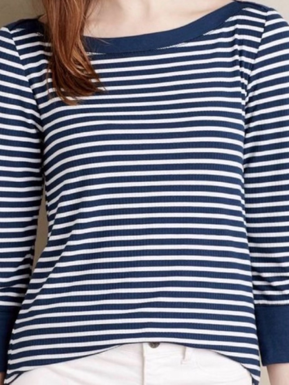 Anthropologie Akemi & Kin Navy White Stripe Brenton Top 3/4 Sleeve. Small P  SP